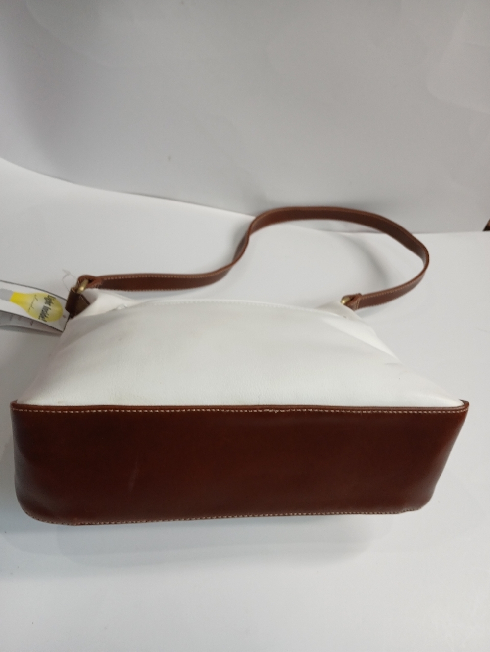 White Shoulder Bag | Strada Handbag | Small Purse | Brown Trim | Classic Style - Picture 3 of 6